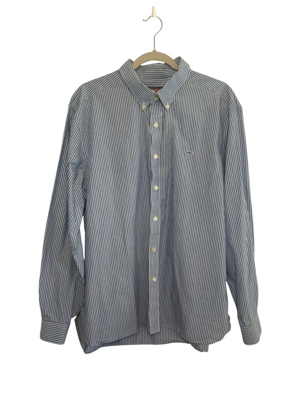 Vineyard Vines Collegiate Shirt, Blue White Pinstripe, Long Sleeve, Button-Down